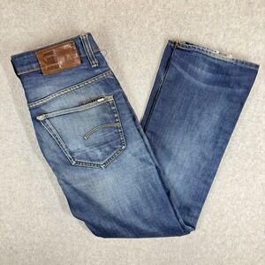 G Star Raw Jeans Mens 29x30 3301 STRAIGHT Dark Wash Whiskered Distressed